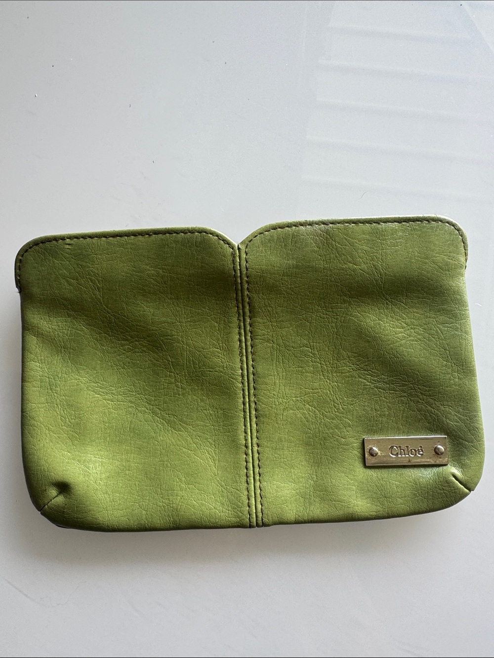 Chloe Parfum Olive Green Leather pouch with 2 top zippers